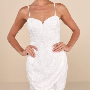 Lulus Immense Elegance White Floral Embroidered Bustier Mini Dress - Size XS